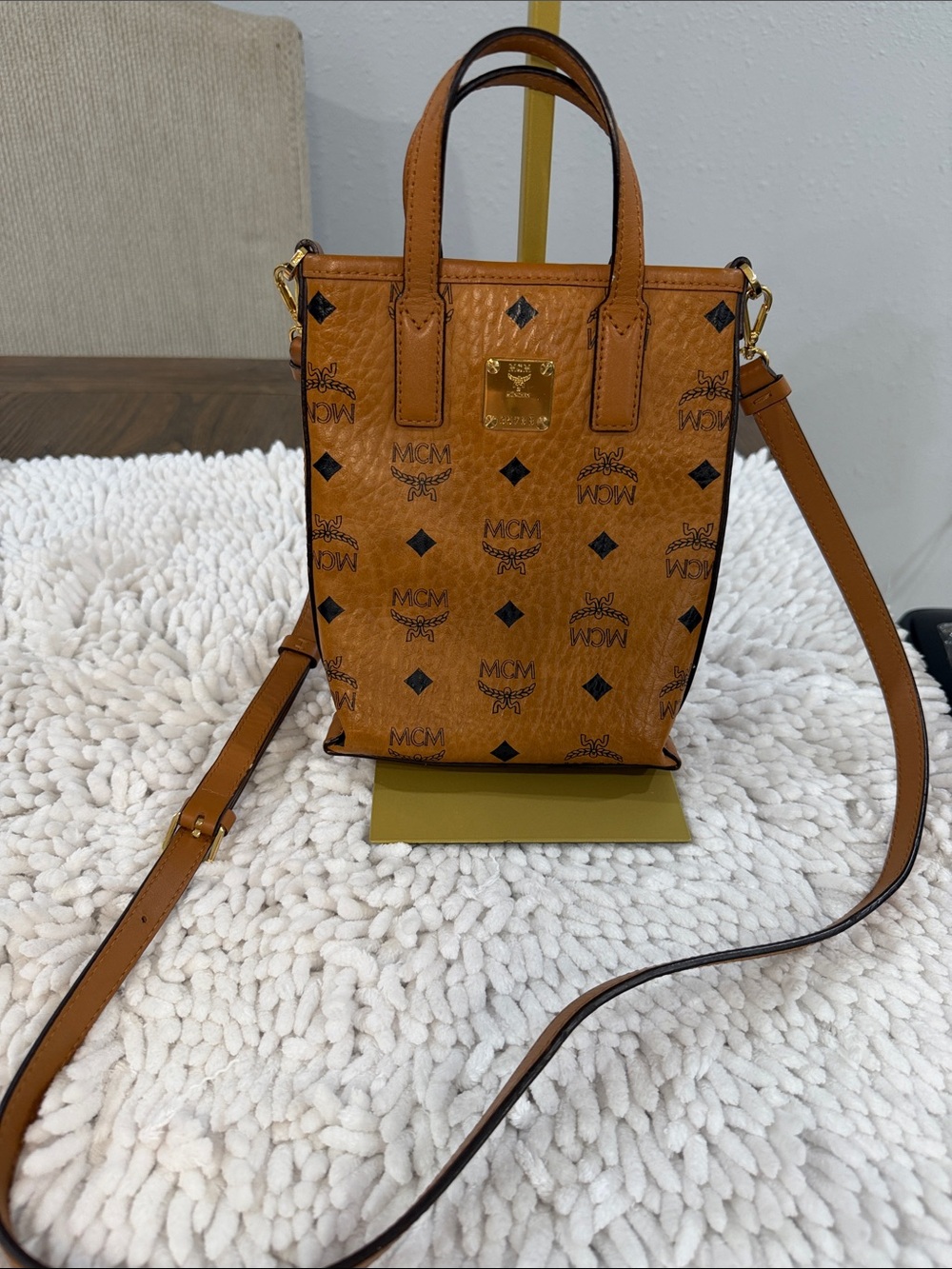 MCM Cognac Visetos Small Top-Handle Crossbody